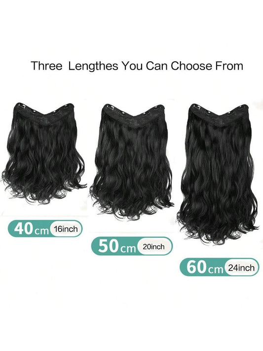 Synthetic Fiber Big Wavy V-Shaped Hair Extension Clip for Caucasian, Seamless Clip-In, 16/20/24 Inch 4Pcs/Kit, Black/Brown
