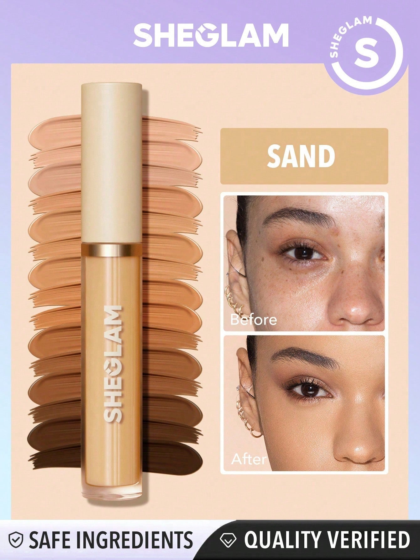 SHEGLAM like Magic 12Hr Full Coverage Concealer-Sand Matte Liquid Concealer Long Lasting Brightening Color Corrector Weightless All-Day Long Lasting Hydrating Concealer Black Friday Winter Concealer