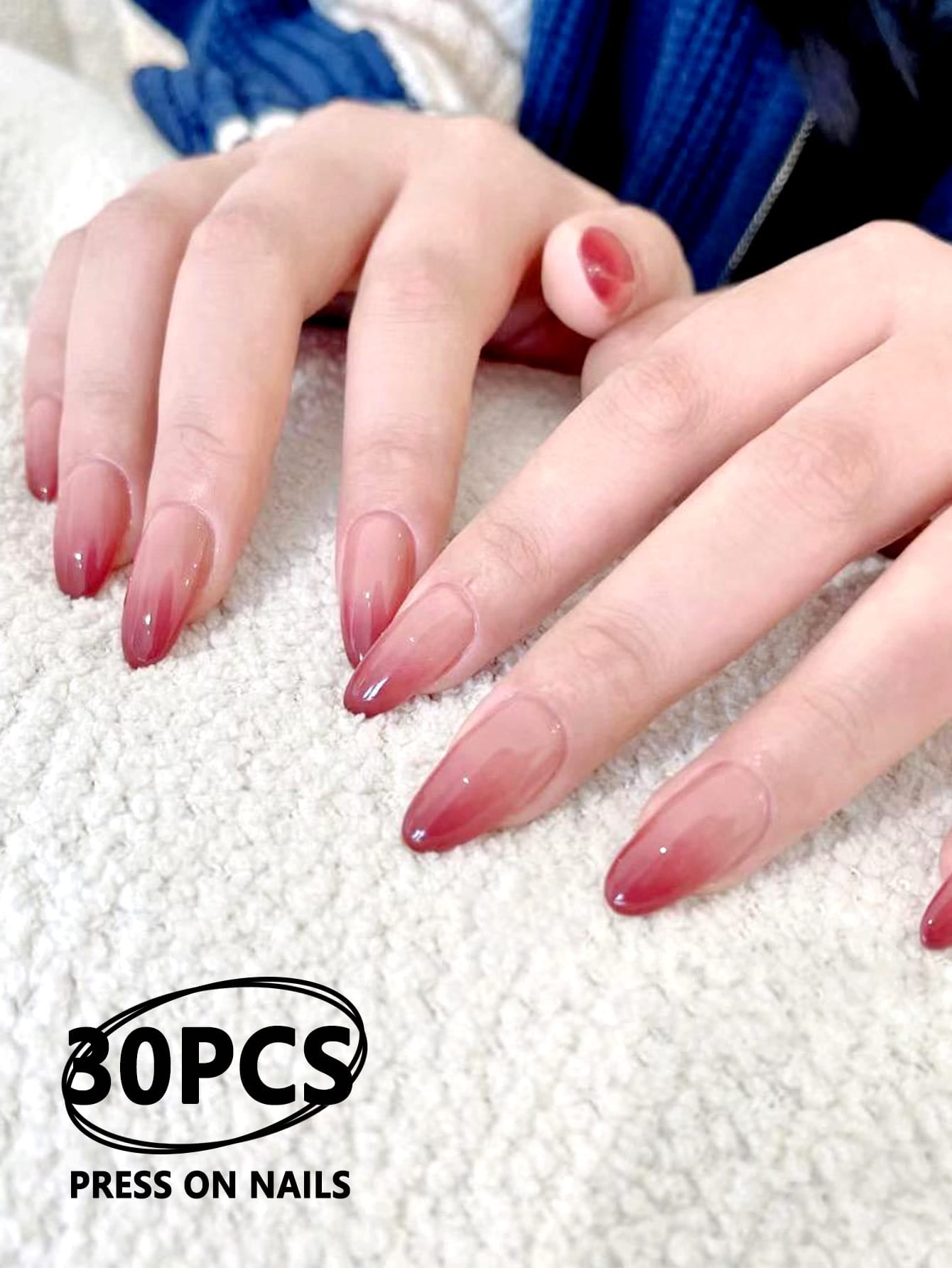 30Pcs/Set Extra Long Pointed Red Gradient False Nails with 1Pc Nail File, 1Pc Jelly Glue