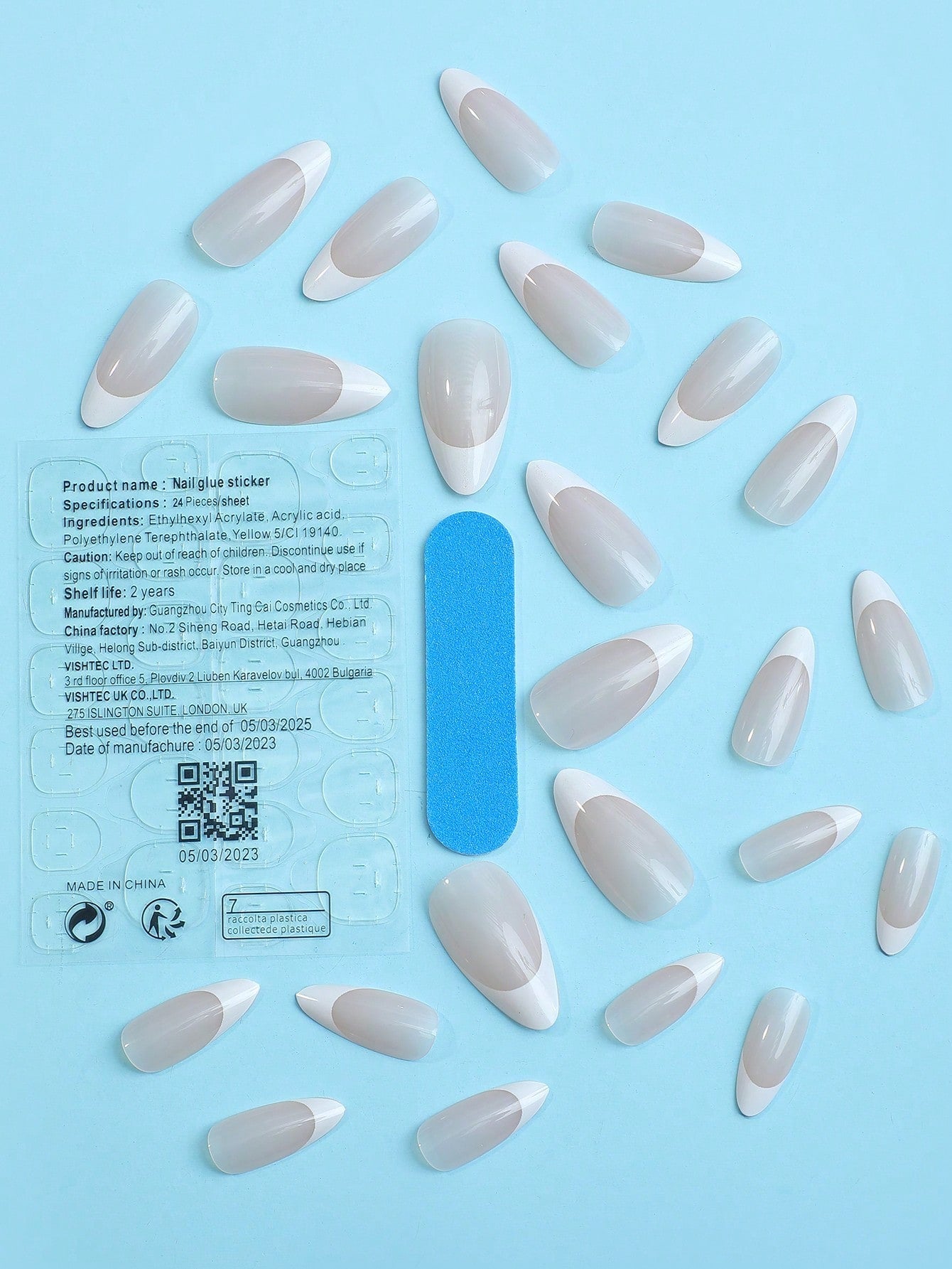 24PCS Medium Almond Press on Nails White French False Nail Minimalist Fake Nails for Women & Girls