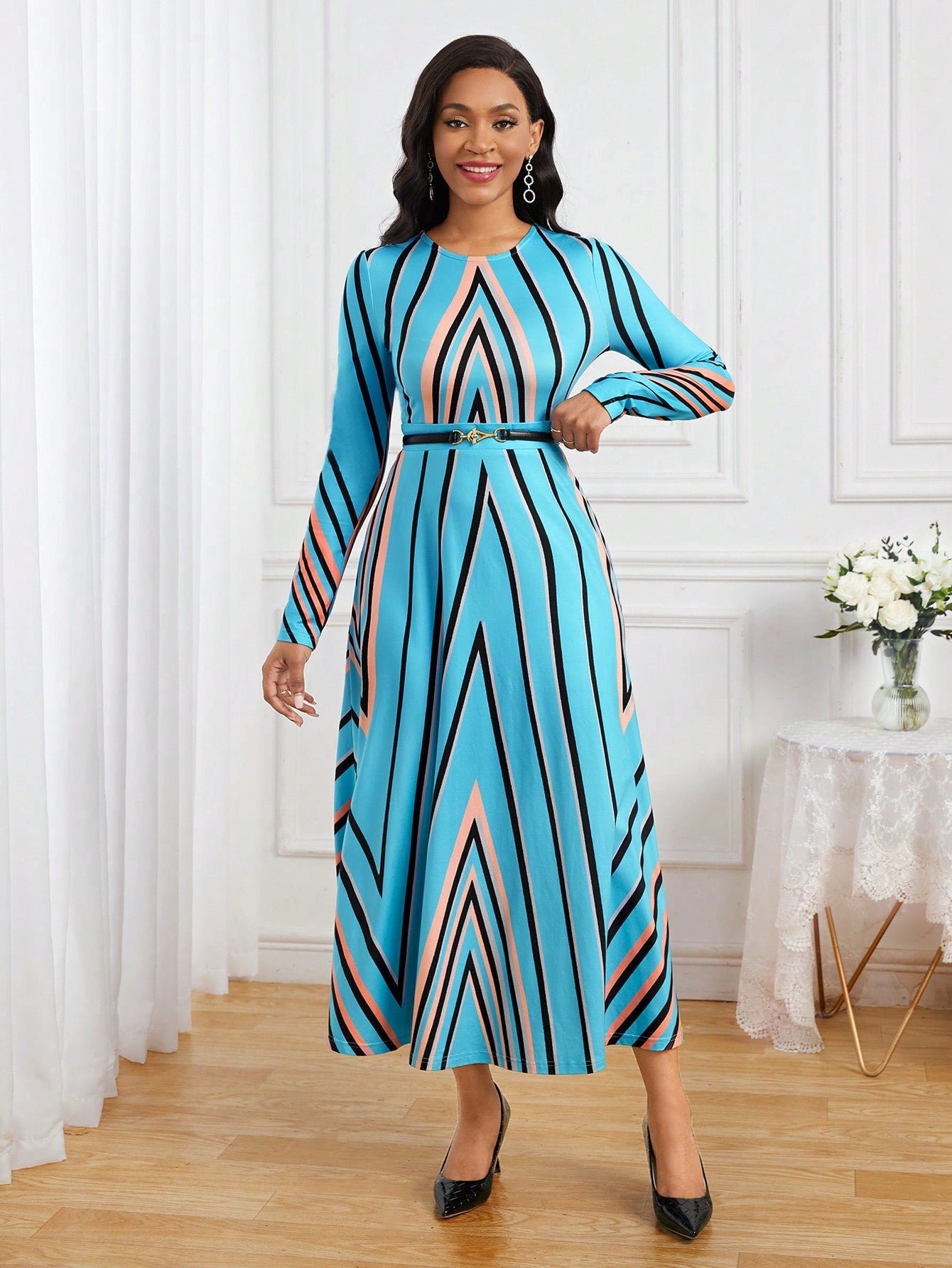SHEIN Lady Women'S Herringbone Twill Print Dress