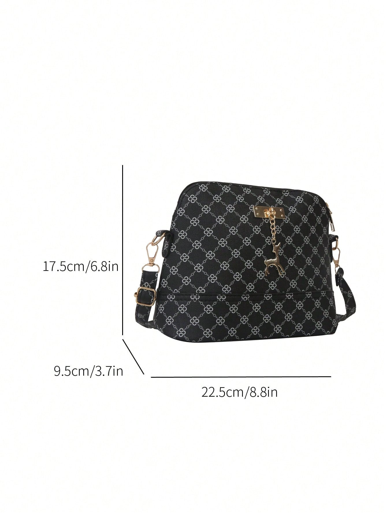 Small Dome Bag Elegant Geometric Pattern Deer Charm Zipper PU