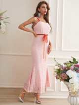 SHEIN Belle Tie Front Mermaid Hem Lace Dress