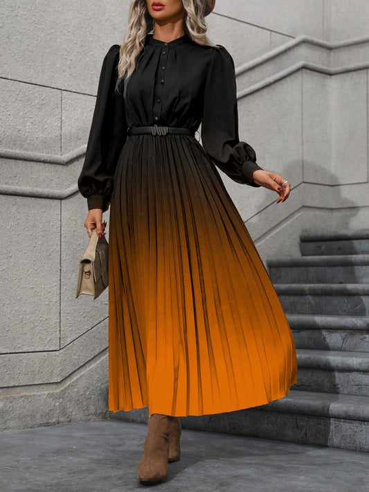 Ombre Pleated Hem Shirt Dress without Belt