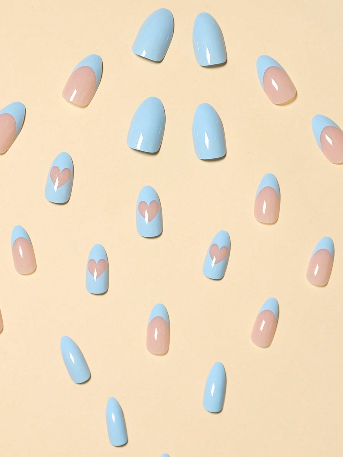 24Pcs/Set Extra Long Pointed Shape Ins Style Minimalist French Nail Design in Pink & Blue Color with 1 Nail File and 1 Jelly Gel