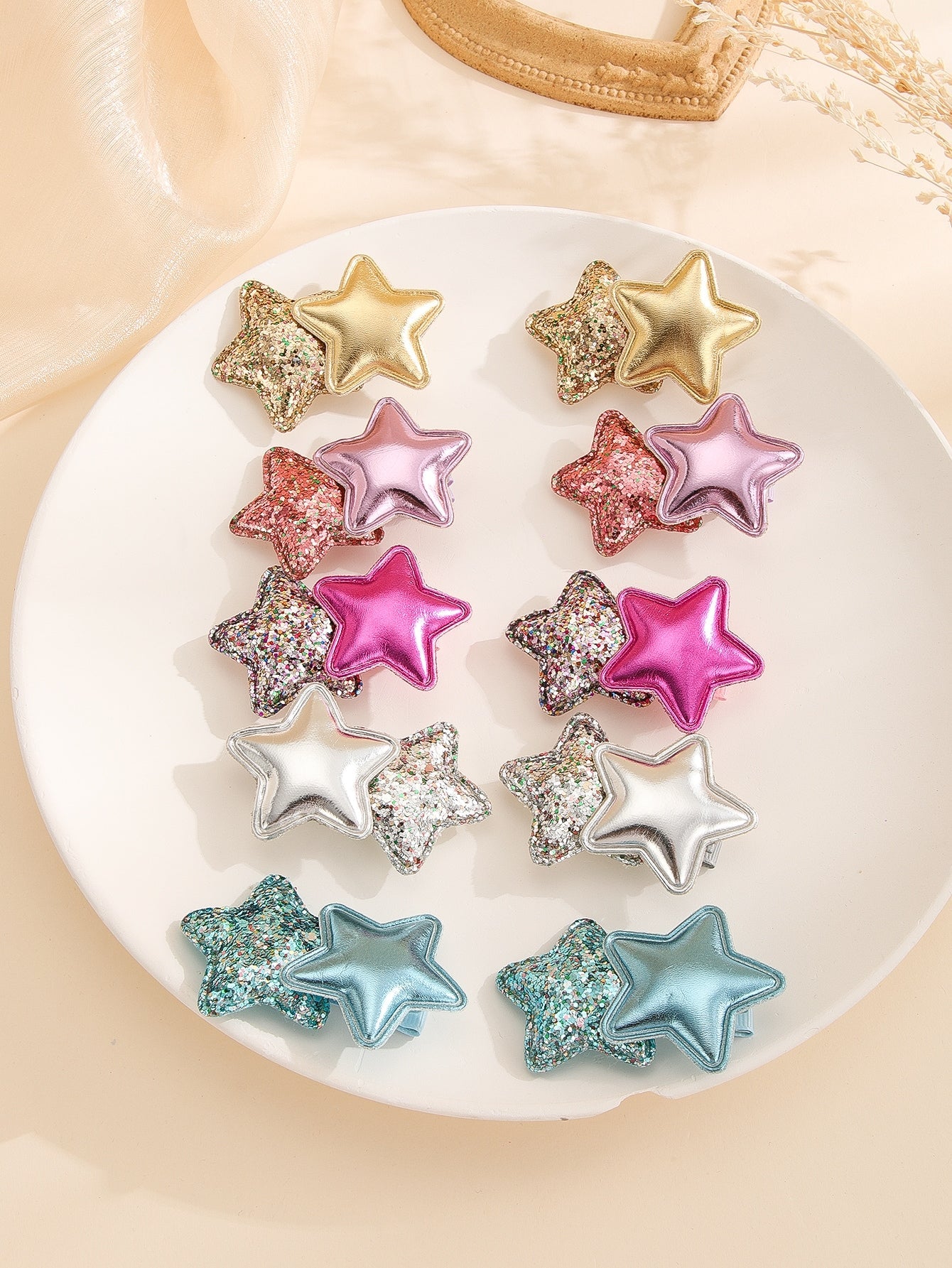 10Pcs Toddler Girls Glitter Star Decor Alligator Hair Clip