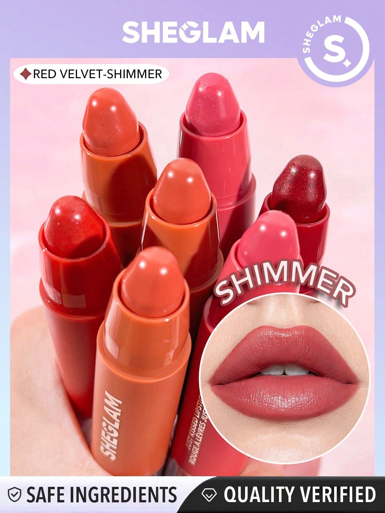 SHEGLAM Just Kissed Lipstick Crayon-Red Velvet Shimmer Matte Lip Glow Lipstick High Pigment Lip Balm Lip Makeup Hot Pink Black Friday Lipstick