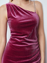 MOTF PREMIUM RUCHED VELVET CHAIN STRAP DRESS