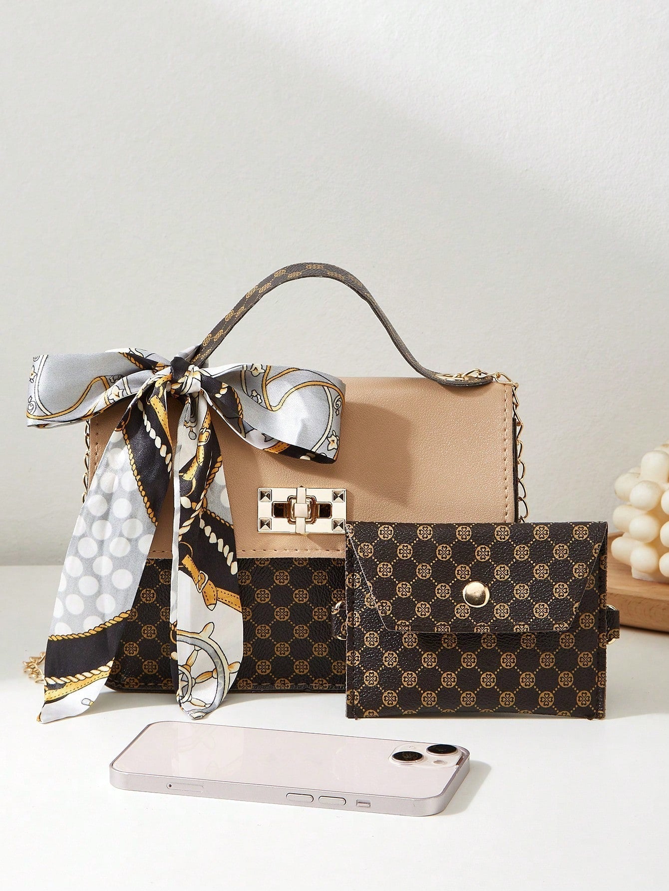 Bags Shoulder Crossbody Bag Chain Bag Women'S Combination Bag Two-Piece Set Silk Scarf Handbag Coin Purse