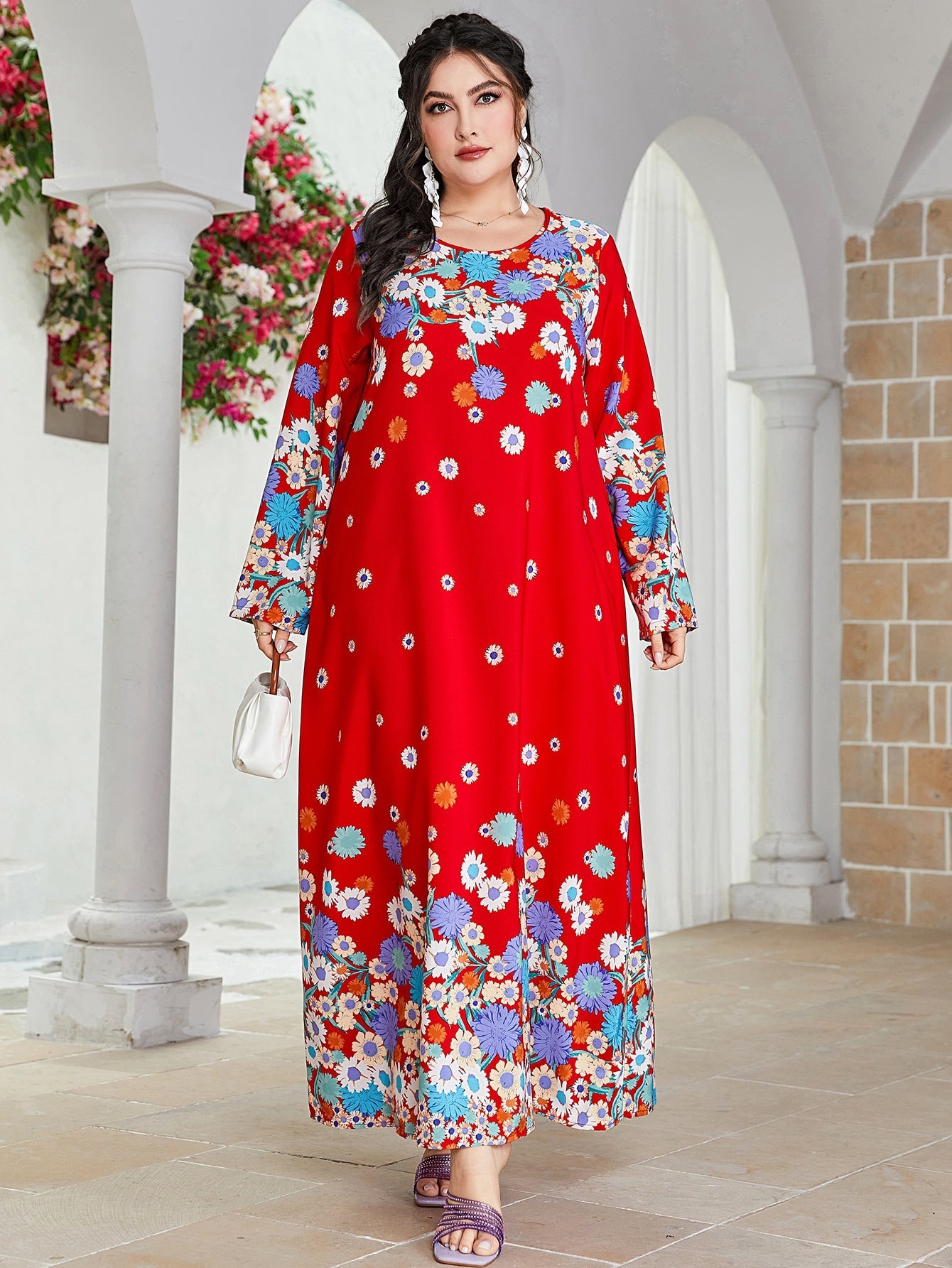 SHEIN Mulvari plus Floral Print Tunic Dress