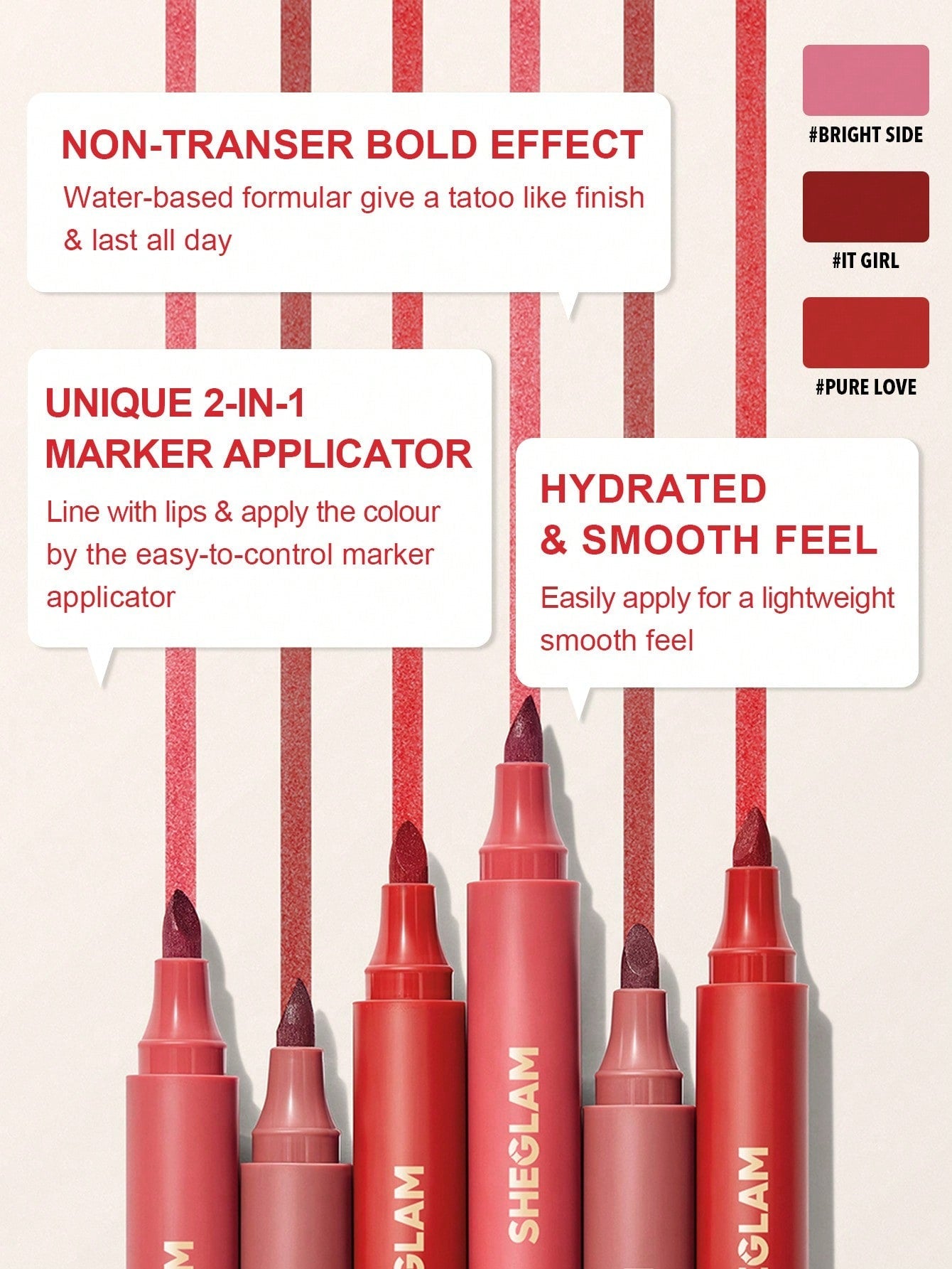 SHEGLAM Love Stained Lip Tint Marker-Pure Love Matte Red Lip Stain Pen Highly Pigmented Long-Lasting Lip Liner Contour Tint Lip Makeup Black Friday Lip Liner