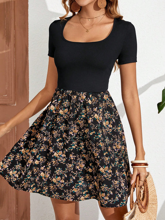 SHEIN Clasi Floral Print Scoop Neck Dress