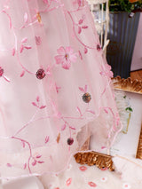 SHEIN Kids Qtfun Young Girl Cute and Romantic Puff Short-Sleeved Floral Embroidery Mesh Belt Dress, Spring and Autumn