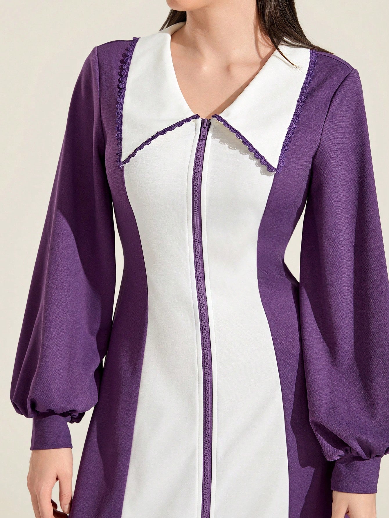 SHEIN Mulvari Two Tone Lantern Sleeve Split Hem Dress