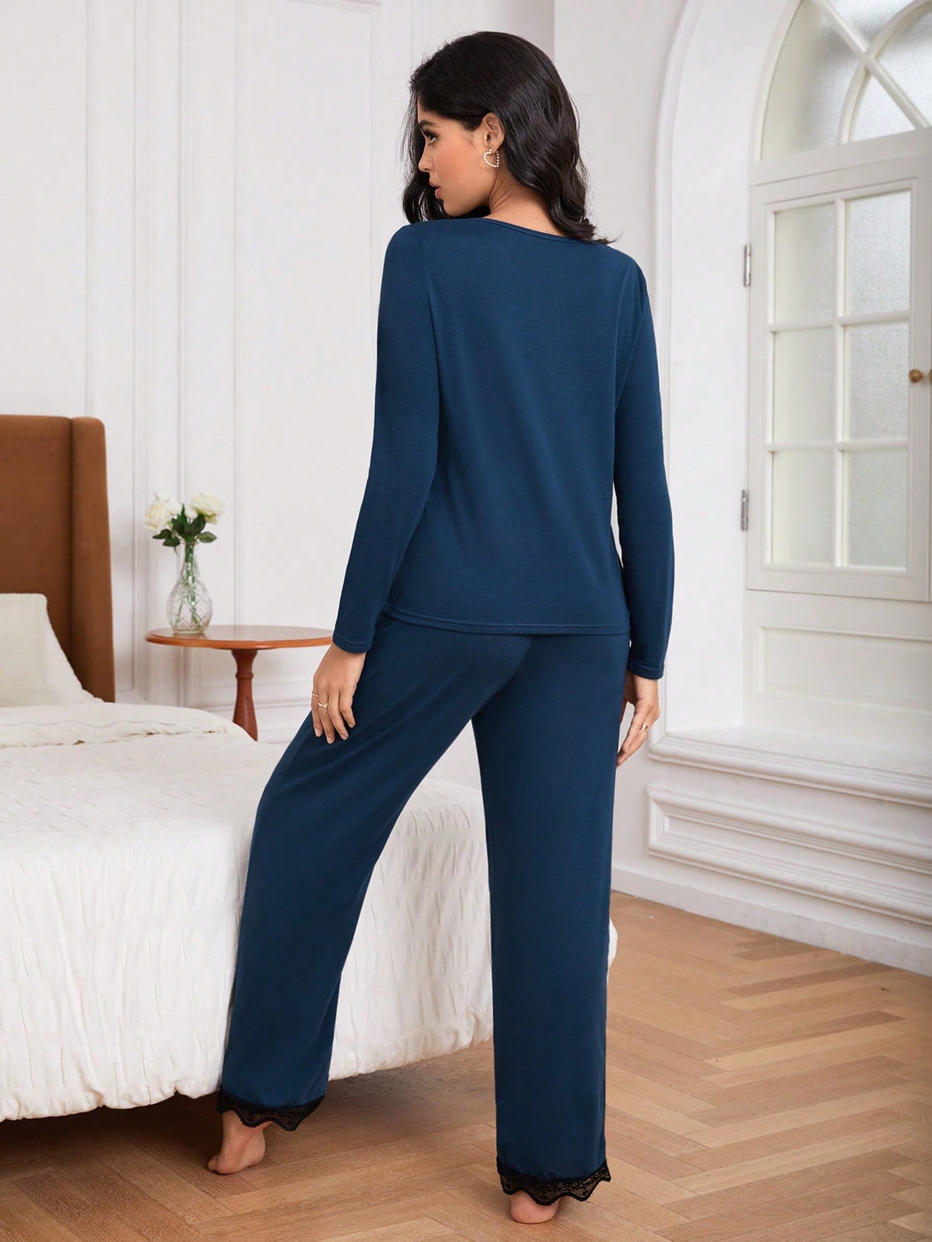 Contrast Lace Tee & Pants PJ Set