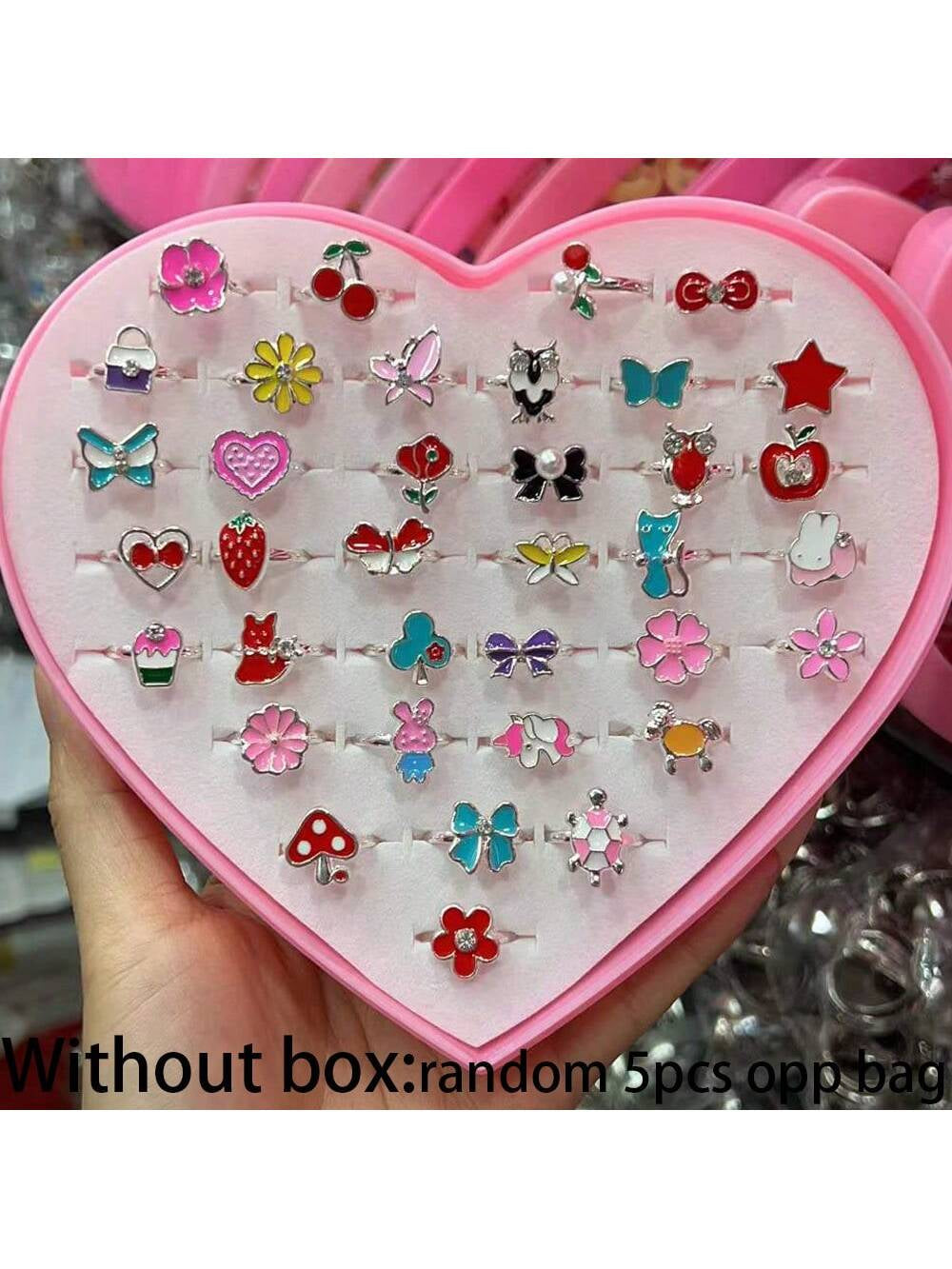 5Pcs/Pack Kids' Adjustable Ring with Oil Drop & Lovely Bowknot for Girl, White Plated (Without Box)
