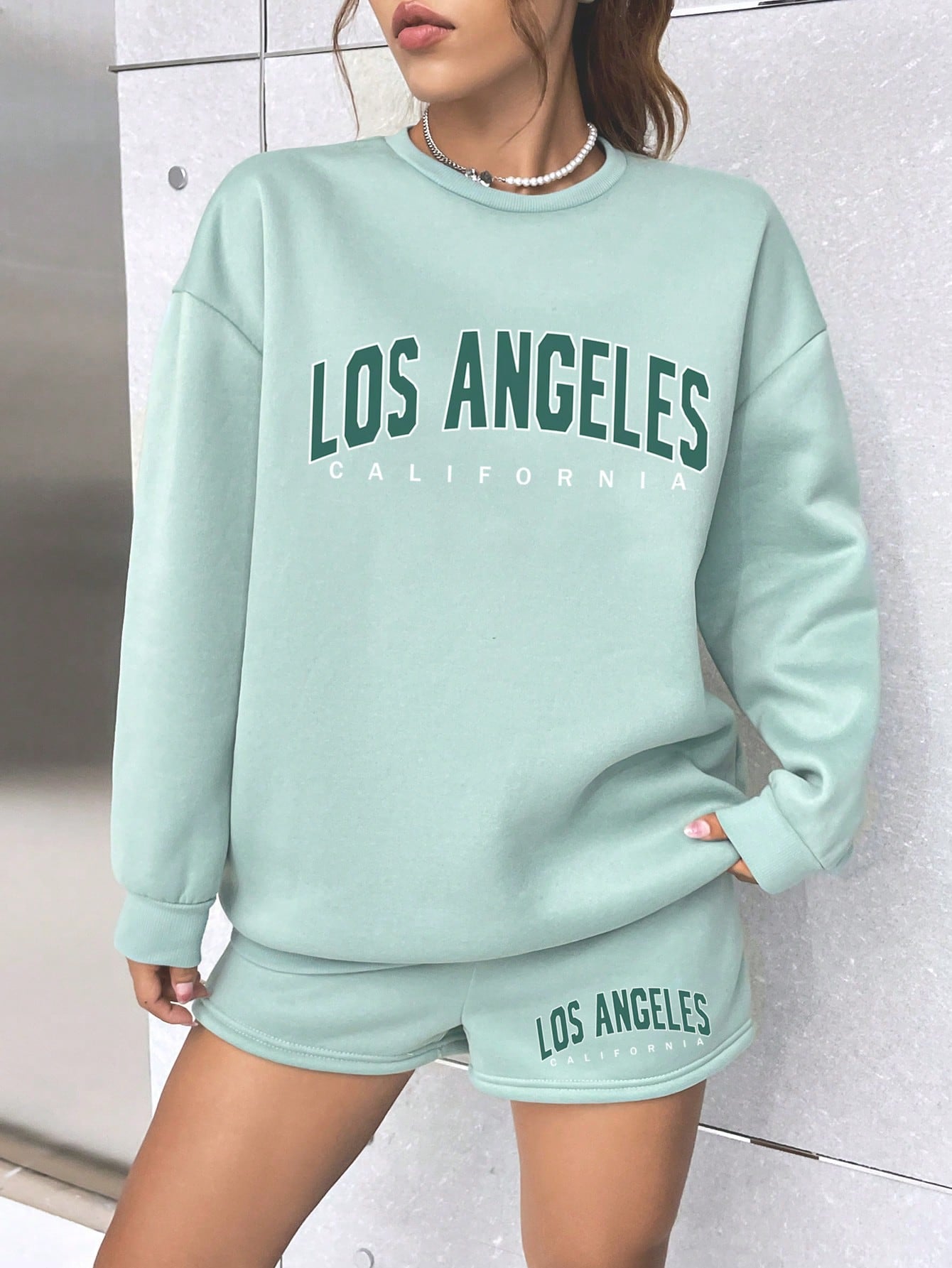 Letter Graphic Drop Shoulder Sweatshirt & Shorts