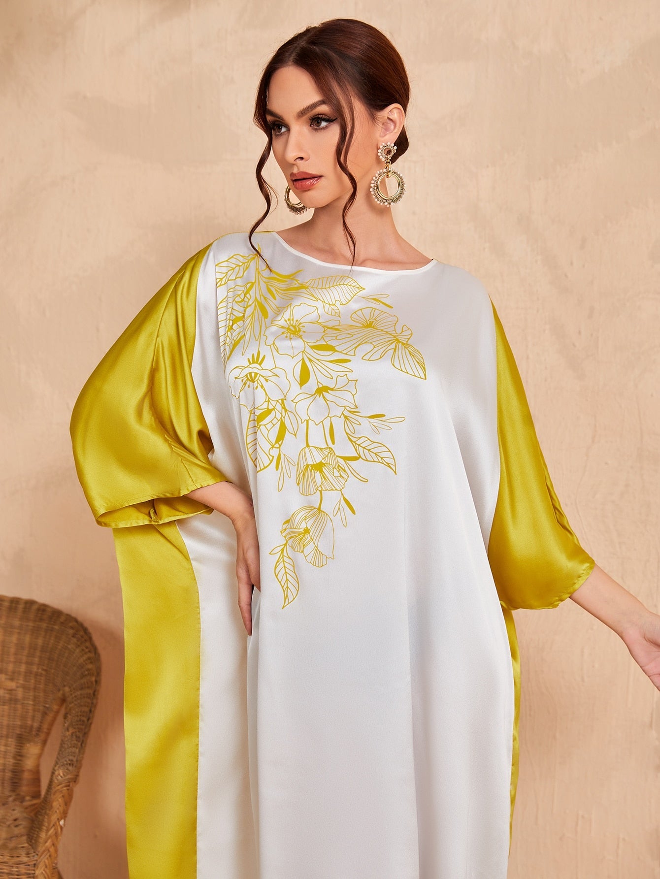 SHEIN Najma Color Block Floral Print Kaftan