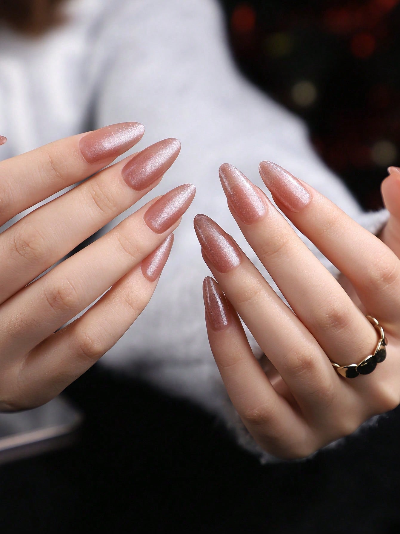 30Pcs Long Pointed Simple Atmospheric Electroplating Holographic Nail Art Tips with 1Pc Nail Buffer and 1Pc Jelly Gel