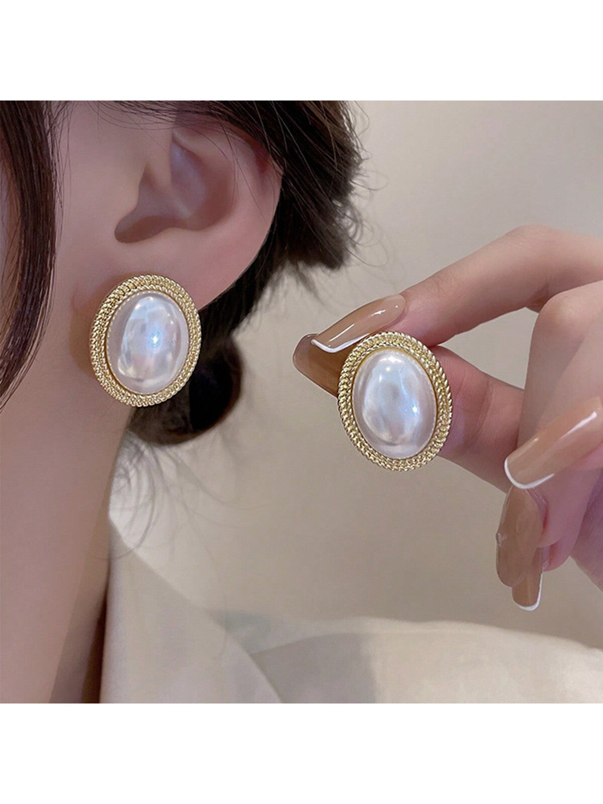 5Pcs/Set Deluxe Pearl & Flower & Diamond & Cat'S Eye Stone Ellipse Shaped Earrings Suitable for Daily and Festival Wear
