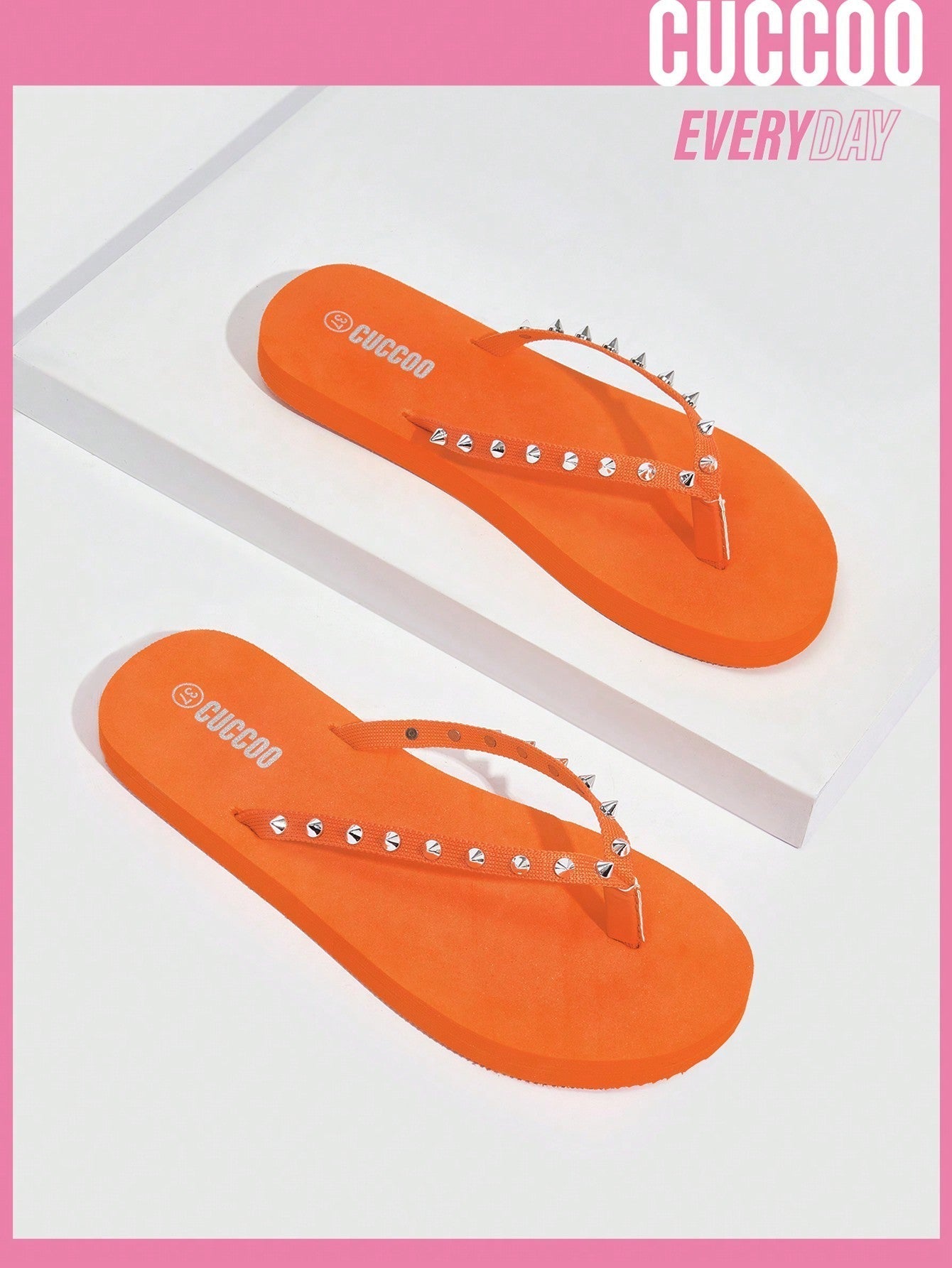 Cuccoo Everyday Collection Women Shoes Leisure Vacation Studded Decor Design Orange Flip Flops