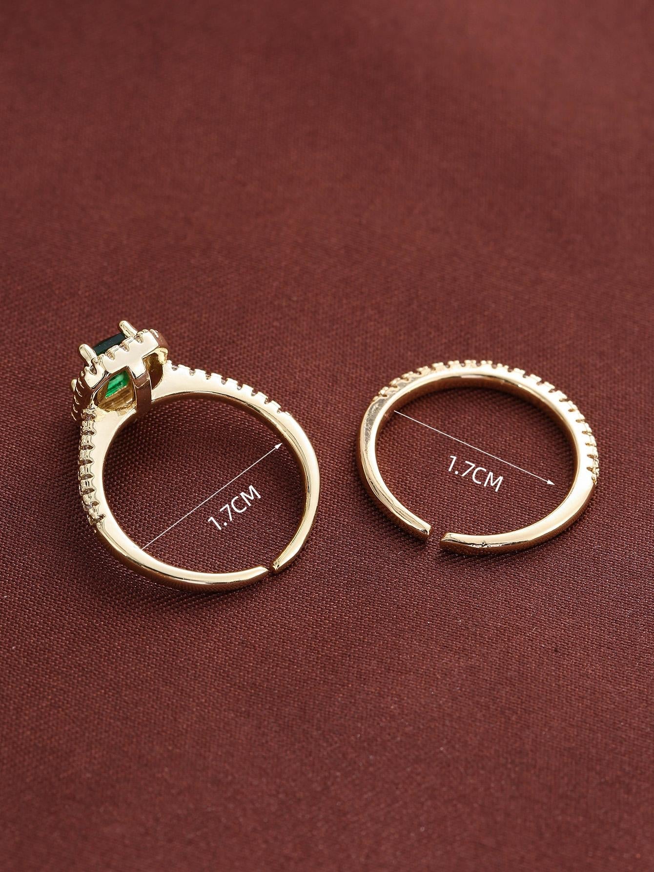 2Pcs/Set Fashion Copper Rhinestone Decor Ring for Women for Daily Decoration Copper Jewelry