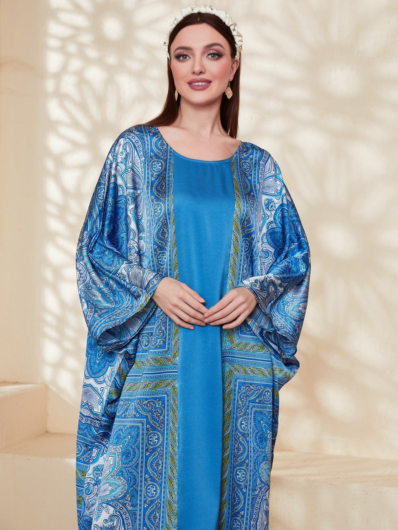 SHEIN Najma Graphic Print Batwing Sleeve Kaftan Dress