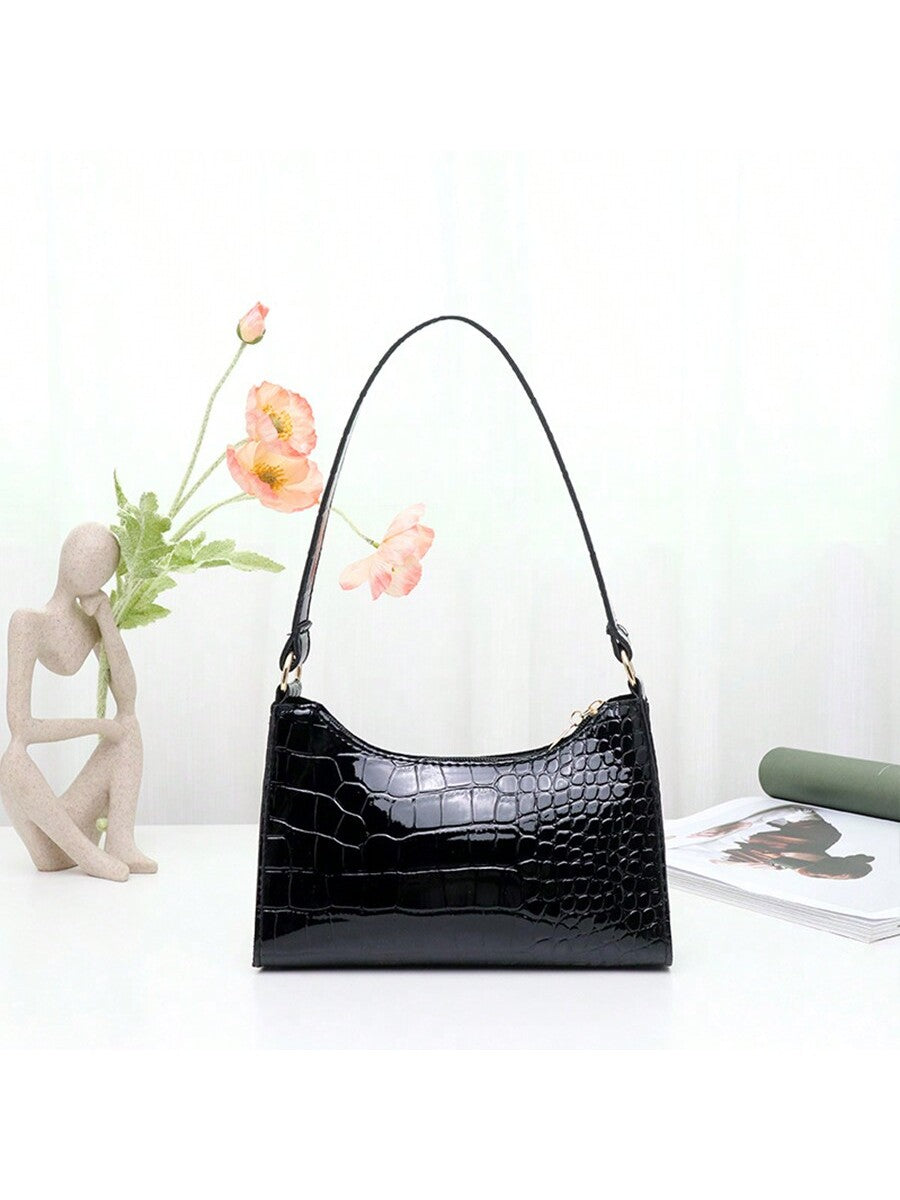 1 Piece Fashionable Crocodile Pattern Women'S Shoulder Bag, Simple Classic Stone Pattern Waterproof PU Leather Armpit Bag, Women'S Trendy Multi-Functional Casual Handbag Mobile Phone Bag Cosmetic Bag Wallet