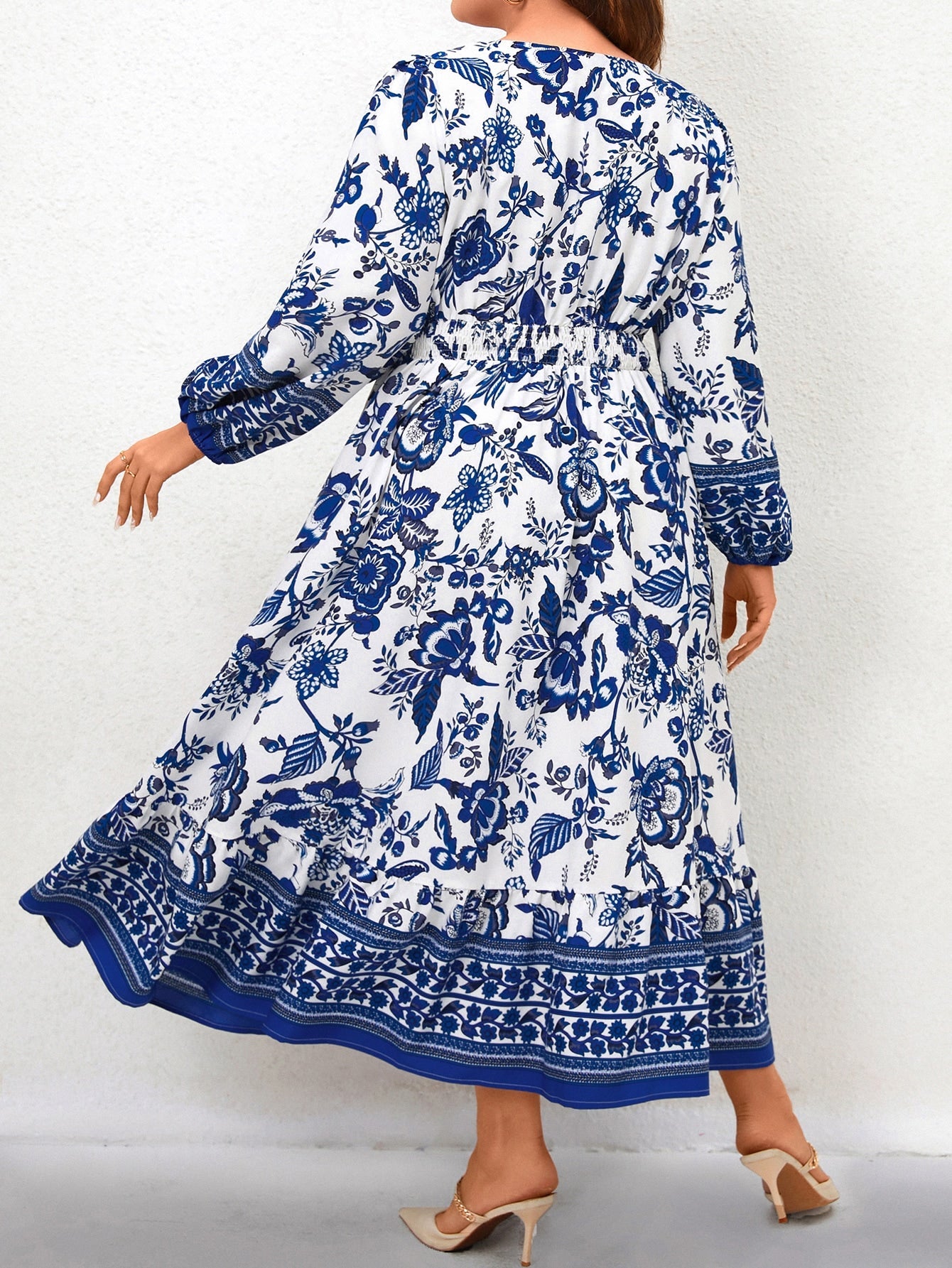 SHEIN LUNE plus Floral Print Lantern Sleeve Dress