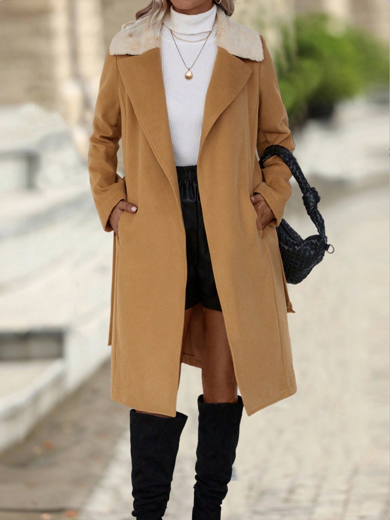 Borg Collar Belted Overcoat