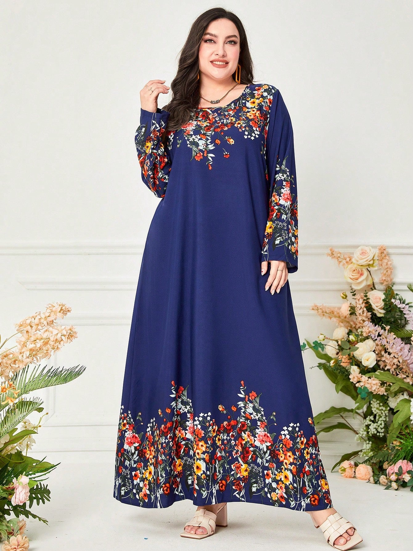 SHEIN Mulvari plus Floral Print Tunic Dress