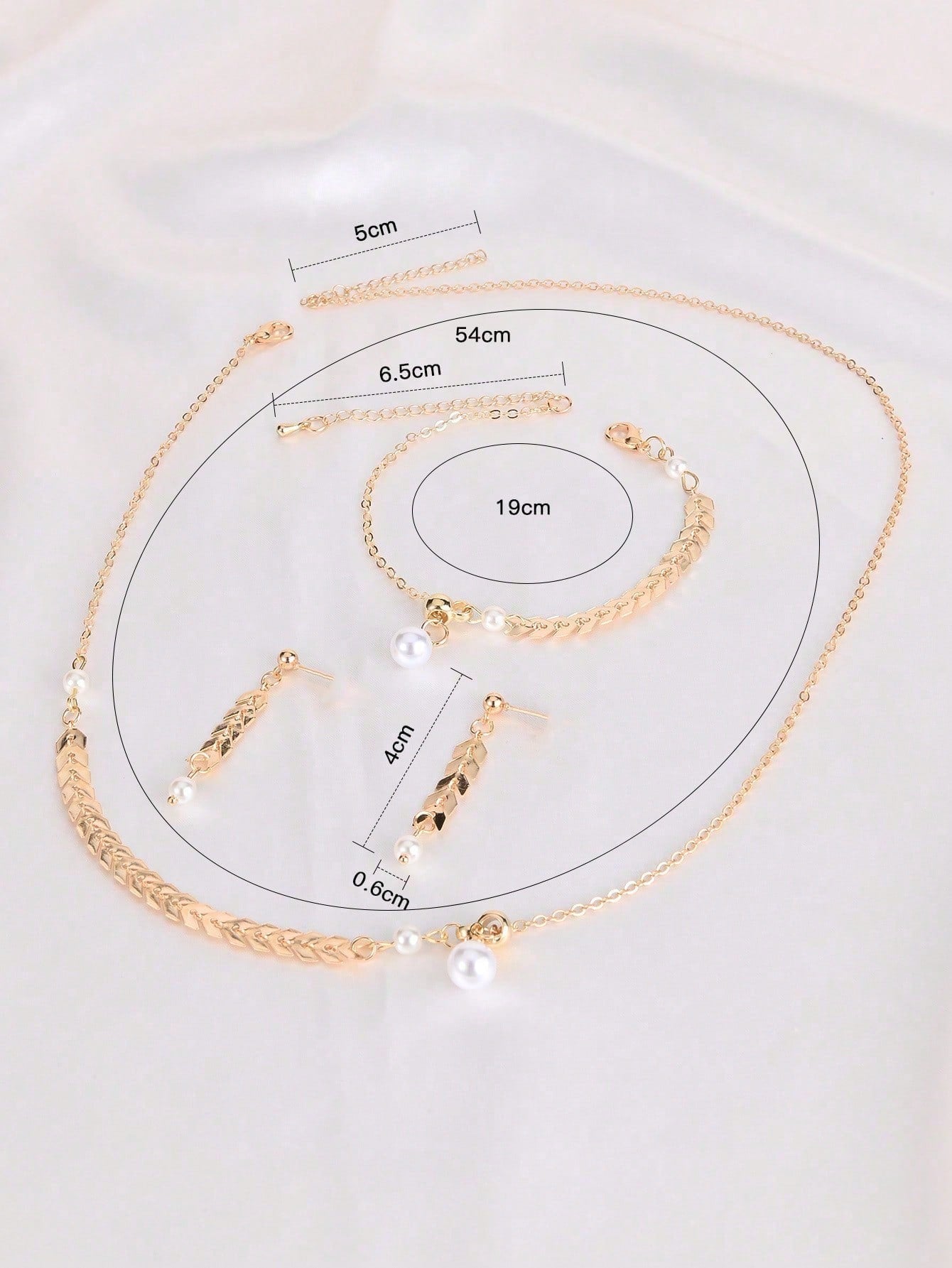 1Set Wheat Spike Shape Pearl Necklace, Bracelet and Earrings Set