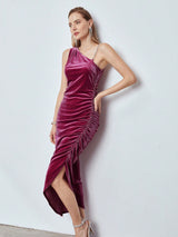 MOTF PREMIUM RUCHED VELVET CHAIN STRAP DRESS