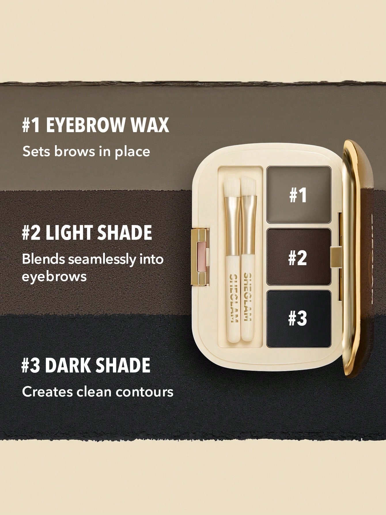 SHEGLAM Full-Filled Eyebrow Palette-102 Ash Brown 3-Color Matte Eyebrow Powder Eyebrow Wax Filling Defining Shaping Eyebrow Makeup with Small Brush Black Friday Party Eyebrow
