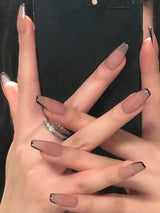 24Pcs Chic French Long Coffin Ombre Fake Nail & 1Sheet Tape & 1Pc Nail File Press on Nails Kit