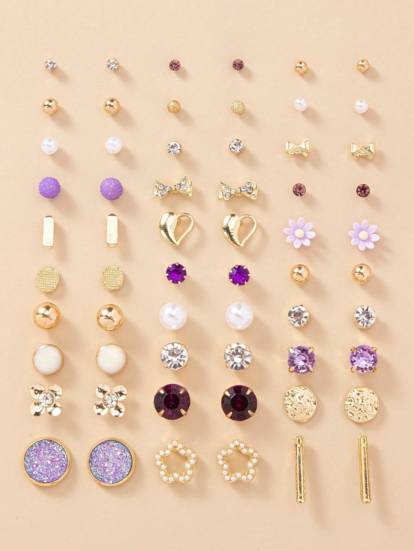 30 Pairs/Set Exquisite Simple Faux Pearl Flower Heart Bowknot Shaped Women'S Dating Earrings Gift Set