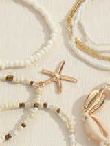 7Pcs Bohemian Style Beaded Bracelet Set with Conch Shell and Starfish Pendant for Women