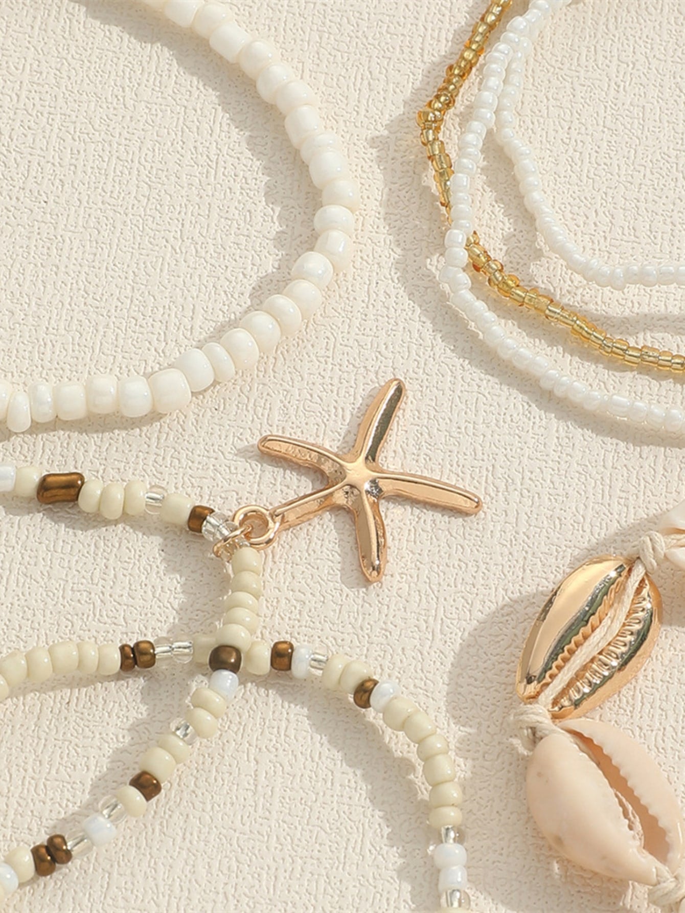 7Pcs Bohemian Style Beaded Bracelet Set with Conch Shell and Starfish Pendant for Women