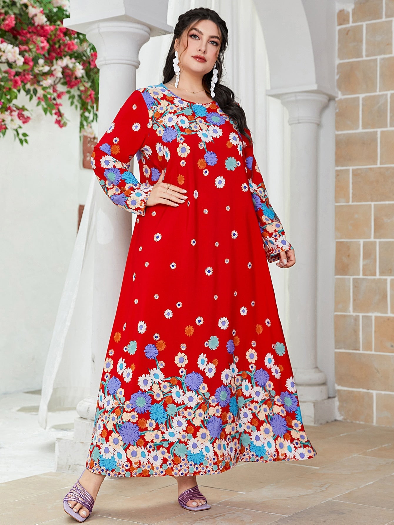 SHEIN Mulvari plus Floral Print Tunic Dress