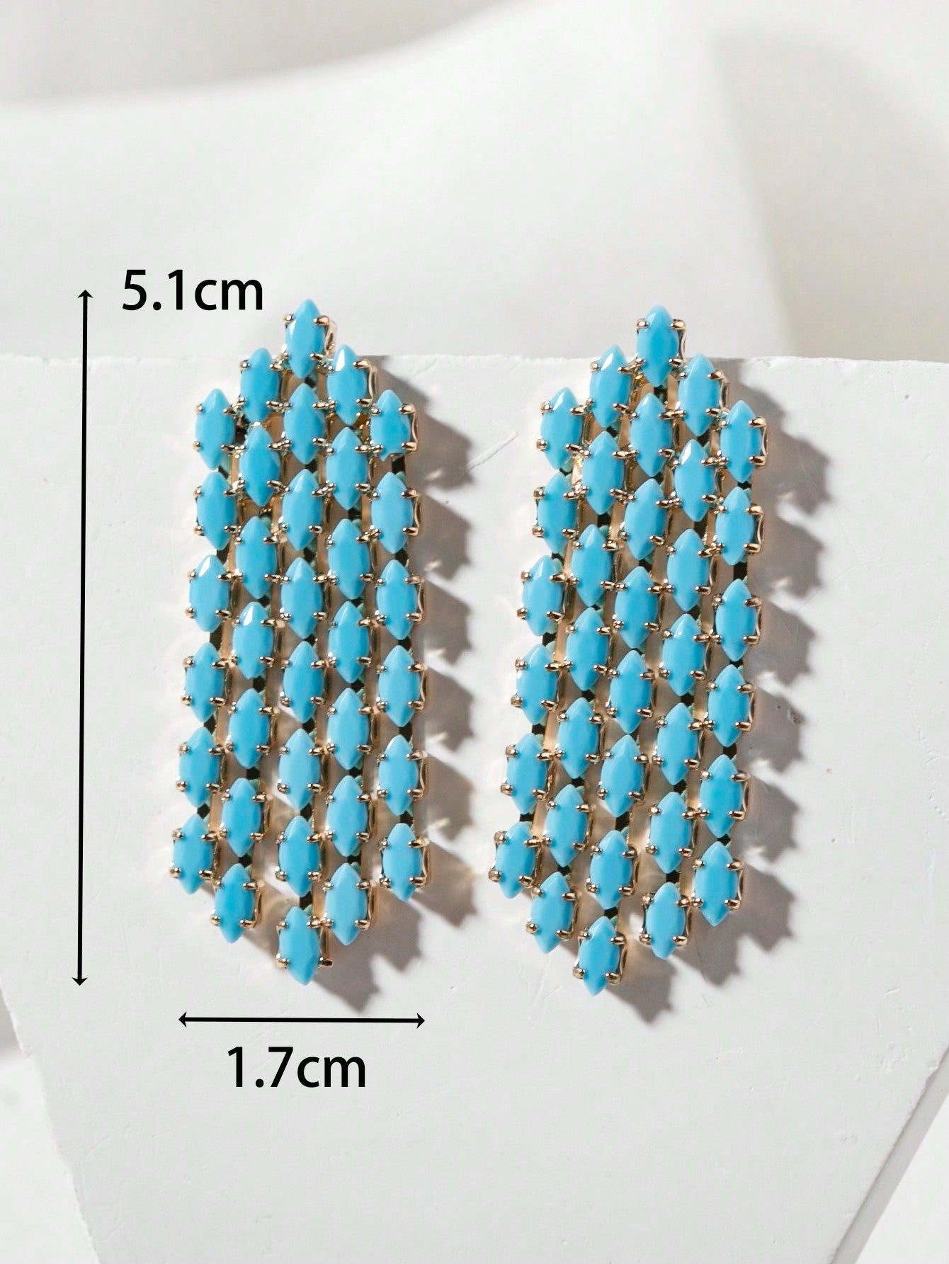 1Pair Fashionable Blue Glass Cat'S Eye & Tassel Dangle Earrings Suitable for Daily & Vacation Wear for Women