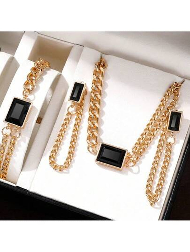 4Pcs/Set Women'S Exquisite Double Layered Necklace, Bracelet, Earrings Set