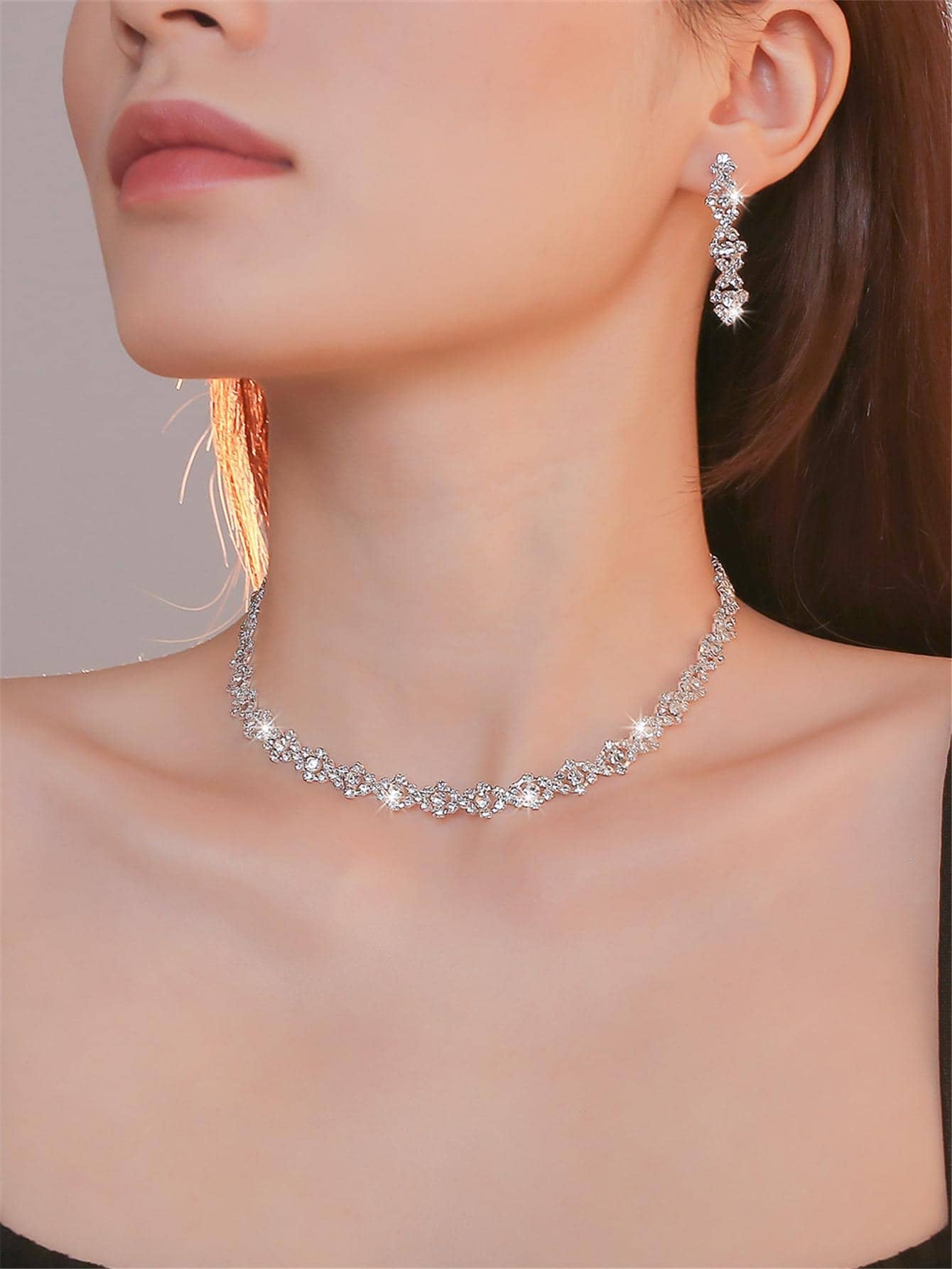 3Pcs/Set Rhinestone Decor Jewelry Set