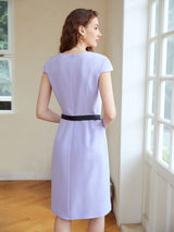 MOTF PREMIUM BELTED SQUARE-NECK SHEATH DRESS