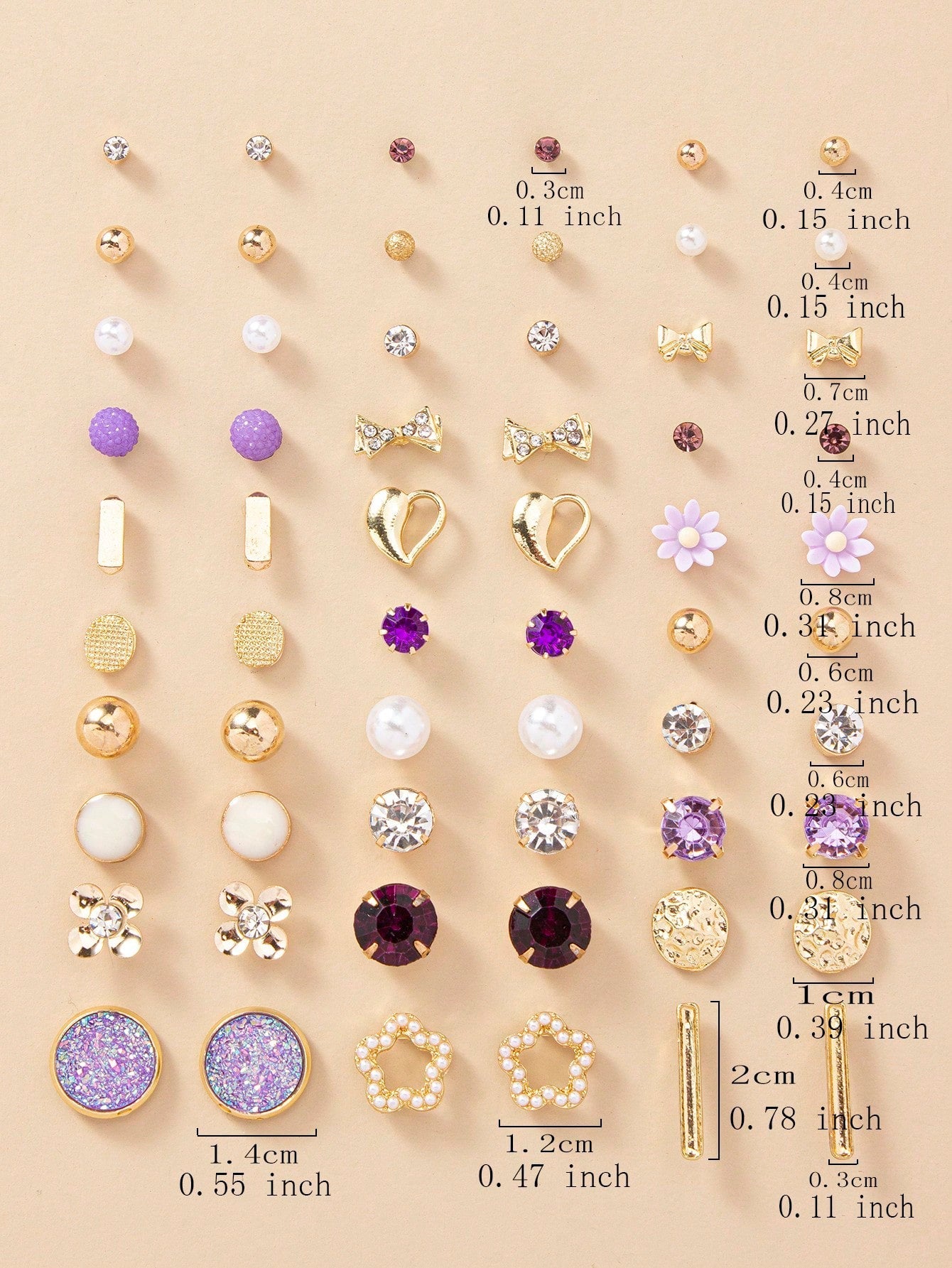 30 Pairs/Set Exquisite Simple Faux Pearl Flower Heart Bowknot Shaped Women'S Dating Earrings Gift Set