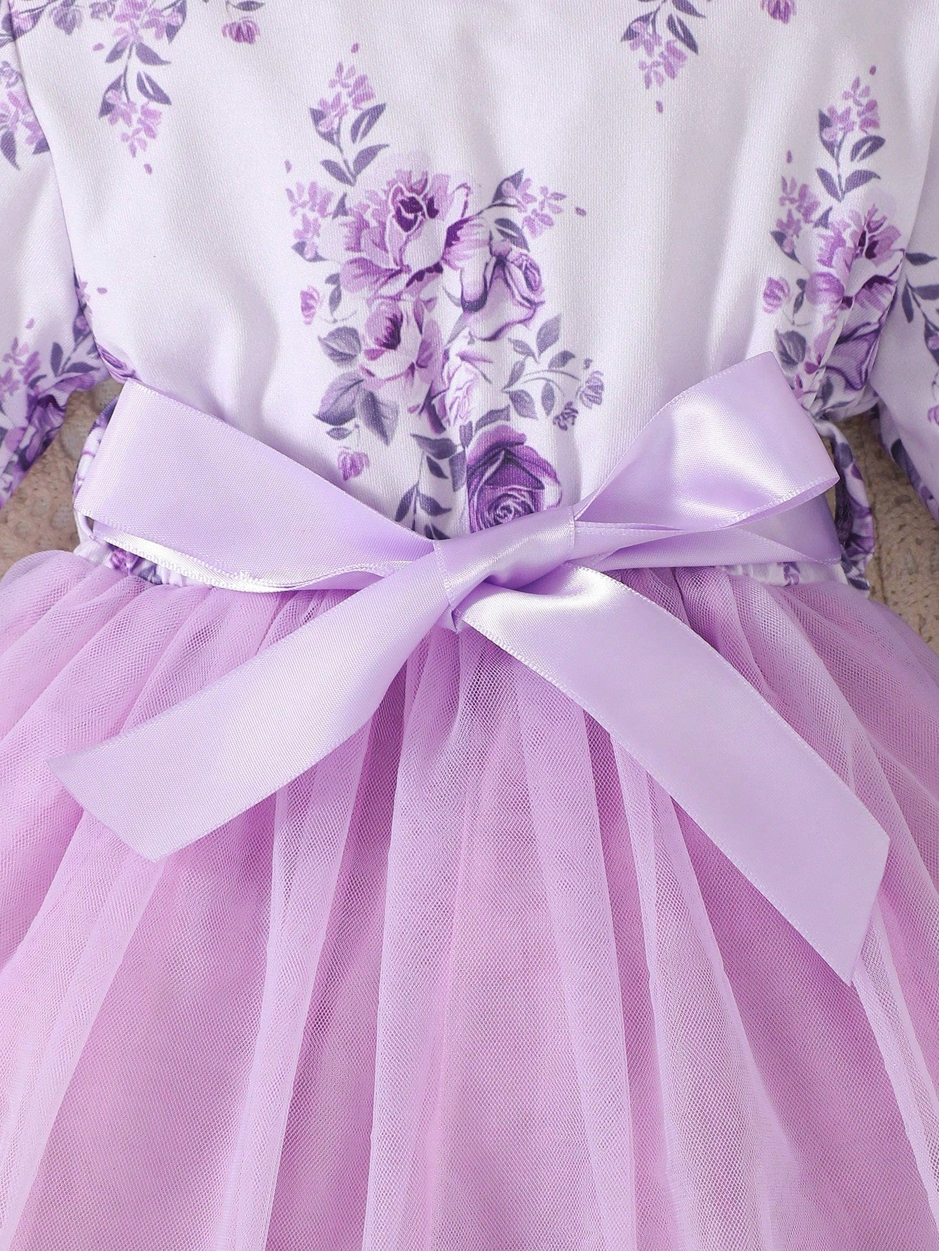 Baby Girl Floral Print Mesh Hem Dress