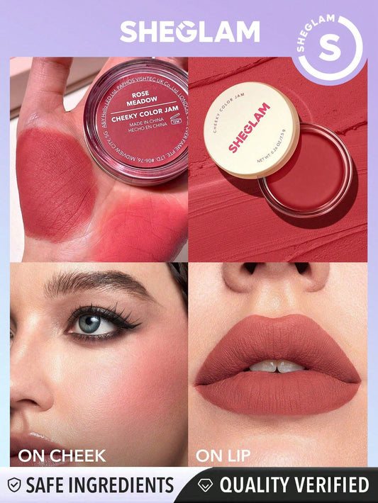 SHEGLAM Cheeky Color Jam-Rose Meadow 6 Shades Multi-Use Cream Blush Lip Cream Matte Highly Pigmented Natural Blush Powder Face Makeup Black Friday Sale Red Blush