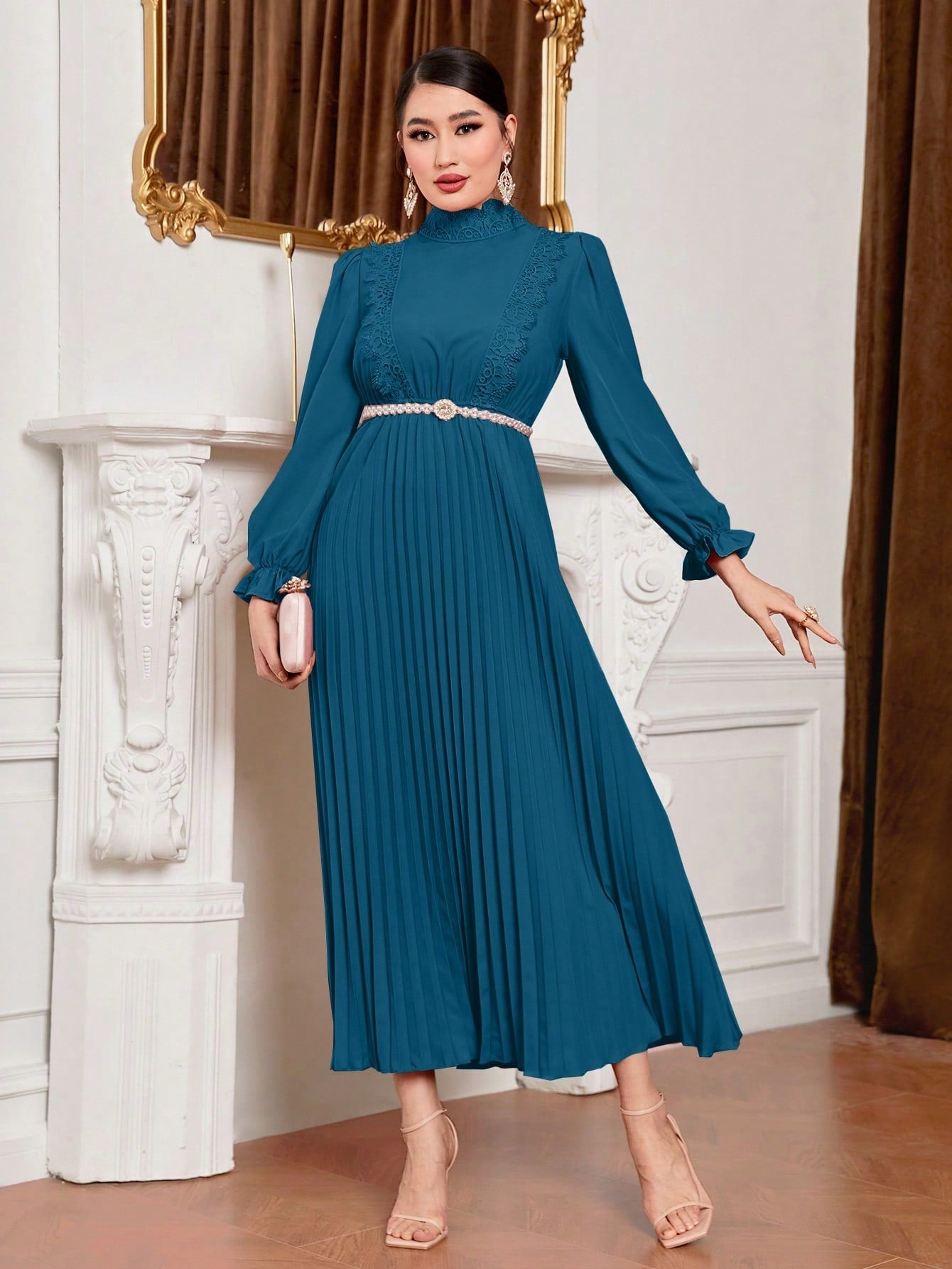 SHEIN Mulvari Flounce Sleeve Pleated Hem Dress without Belt