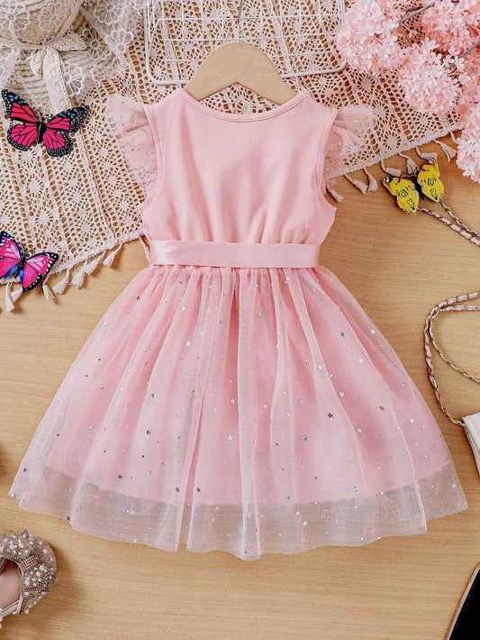 Toddler Girls' Mesh Flutter Sleeve Dress