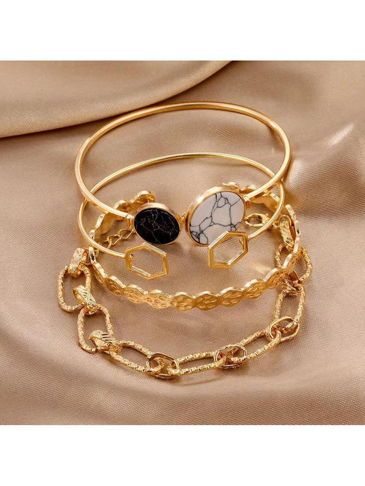 4Pcs/Set Vintage Geometric Design Bracelet for Women for Daily Commute