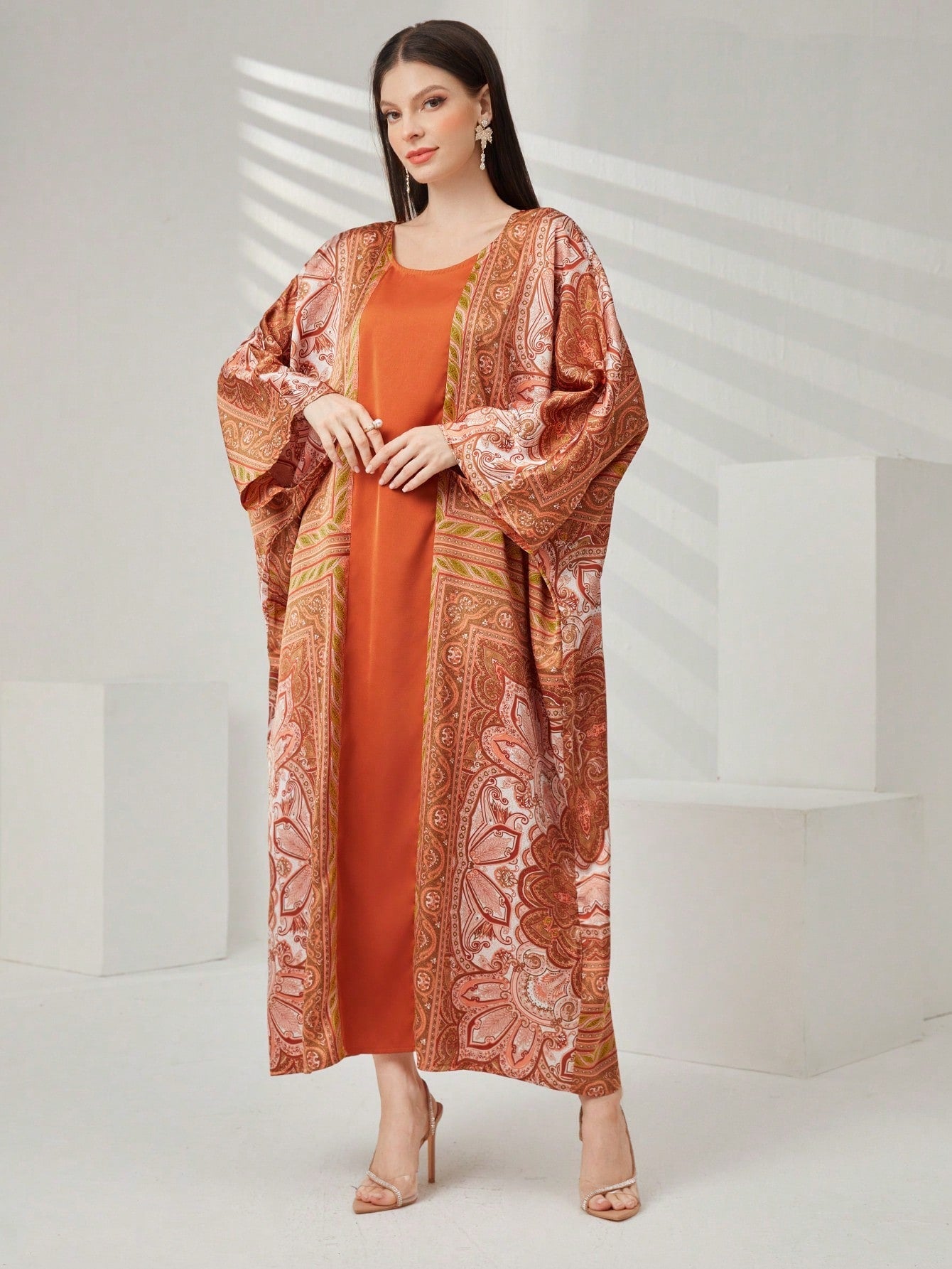 SHEIN Najma Full Printed Batwing Sleeve Kaftan
